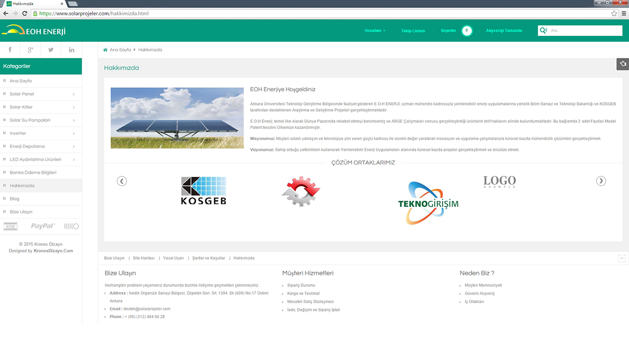 Solar projeler web sitesi çalışması